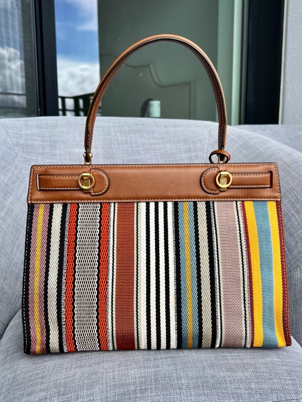 Tory Burch Lee Radziwill Patchwork Webbing & Leather Bag - Picture 2 of 7